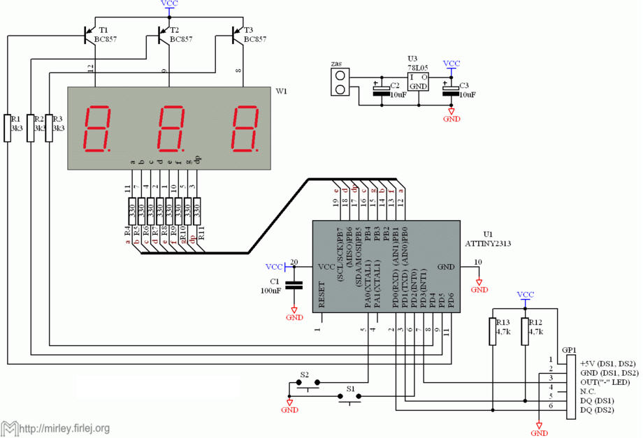 Схема электронного термометра на микроконтроллере Attiny | Уголок радиолюбителя